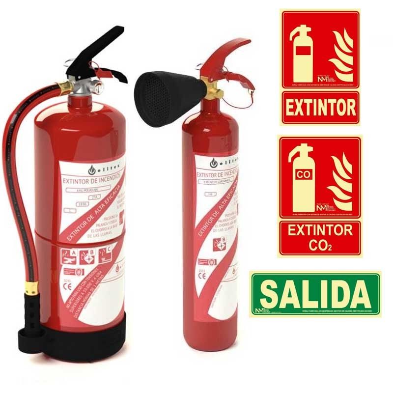 Pack Empresa Extintores 6 Kg ABC + CO2 2 Kg + Señales
